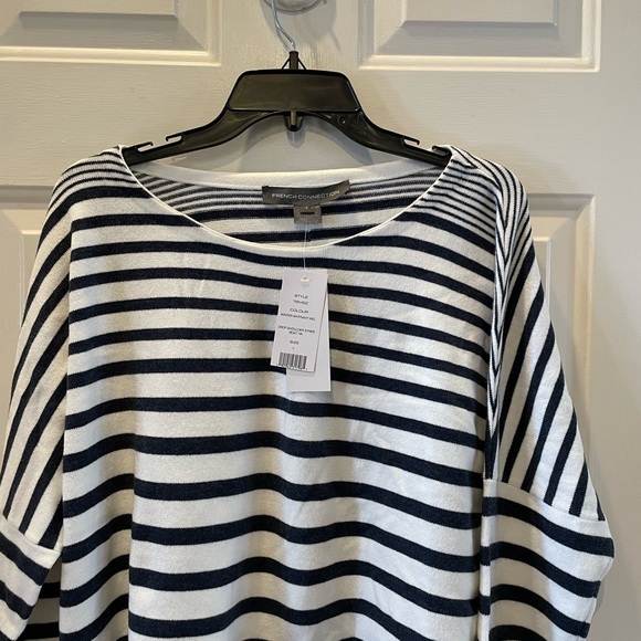 NWT French Connection Drop Shoulder Navy and White Stripe Mariner Sweater Size L - Picture 2 of 2